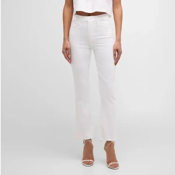MOTHER The Hustler Ankle Fray Jeans White